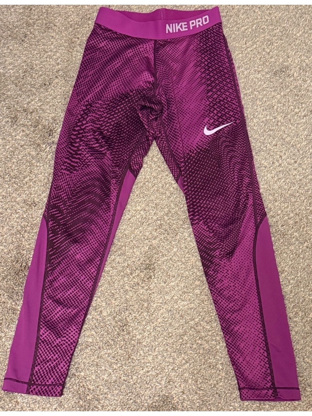 Nike Pro Girls Purple Printed Compression Leggings Large